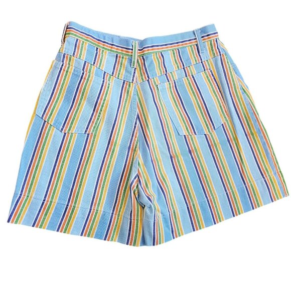 Vintage‎ 90s Womens Size 8 Striped Denim Jean Mom Shorts Rainbow Blue High Waist - Picture 4 of 11